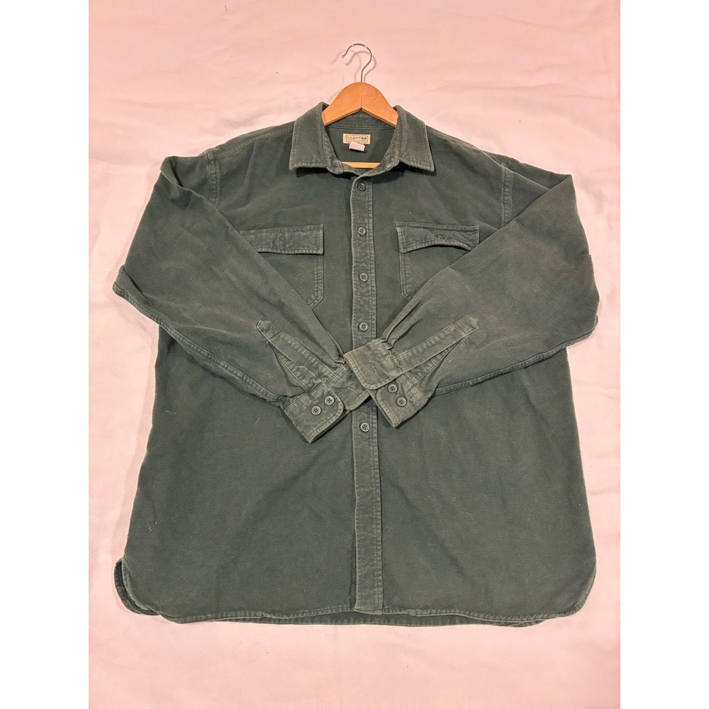 L.L. Bean Men's XL Regular Green Flannel Shirt 100% Cotton Long Sleeve Button Up